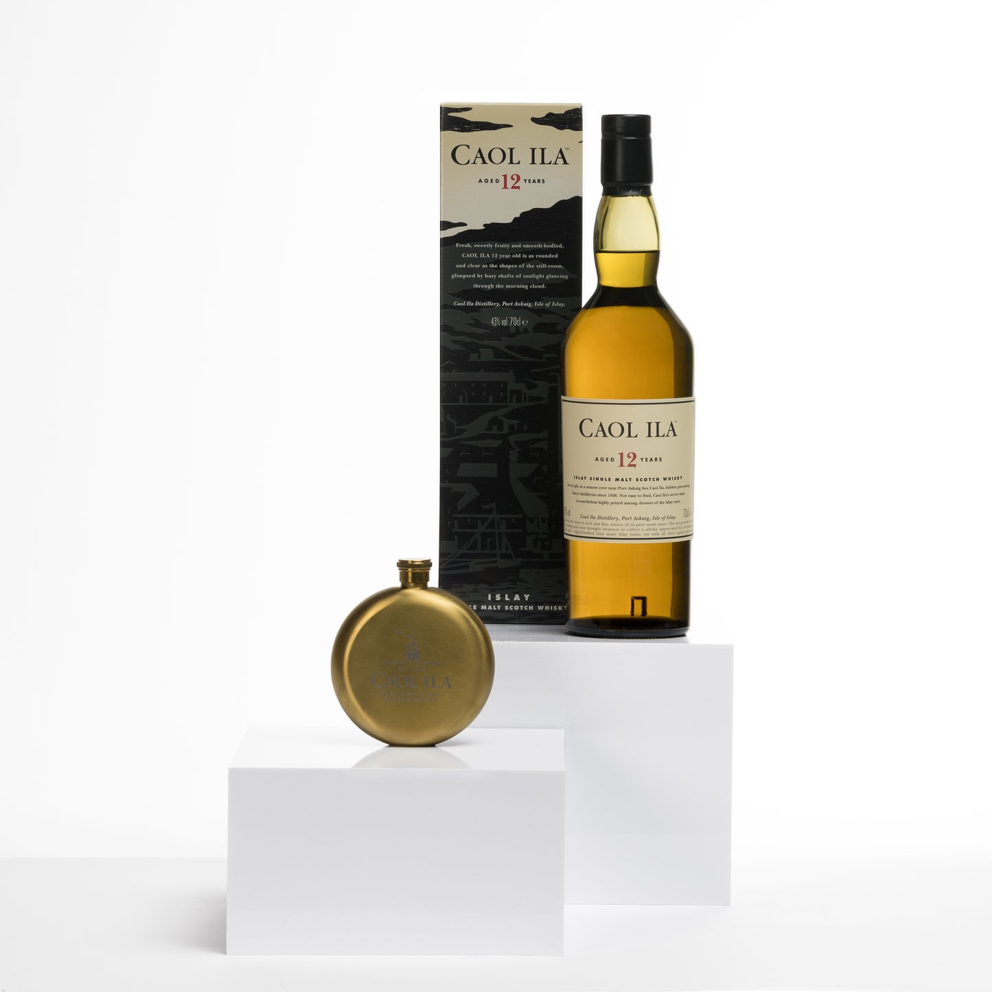 Caol Ila 12 Jahre Single Malt Scotch Whisky, 70cl & Caol Ila Runder Flachmann