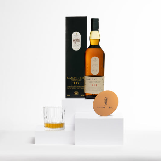 Lagavulin 16 Jahre Single Malt Scotch Whisky, 70cl & Lagavulin Kupfer-Untersetzer